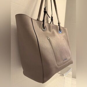 Michael Kors Saffiano Leather Shoulder Tote | Zip Top | Neutral Taupe